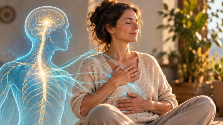 femme, respiration, exercice de méditation