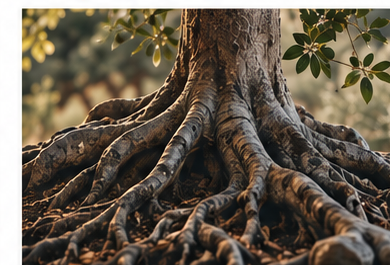 pied d'un arbres, avec racines magnifiques